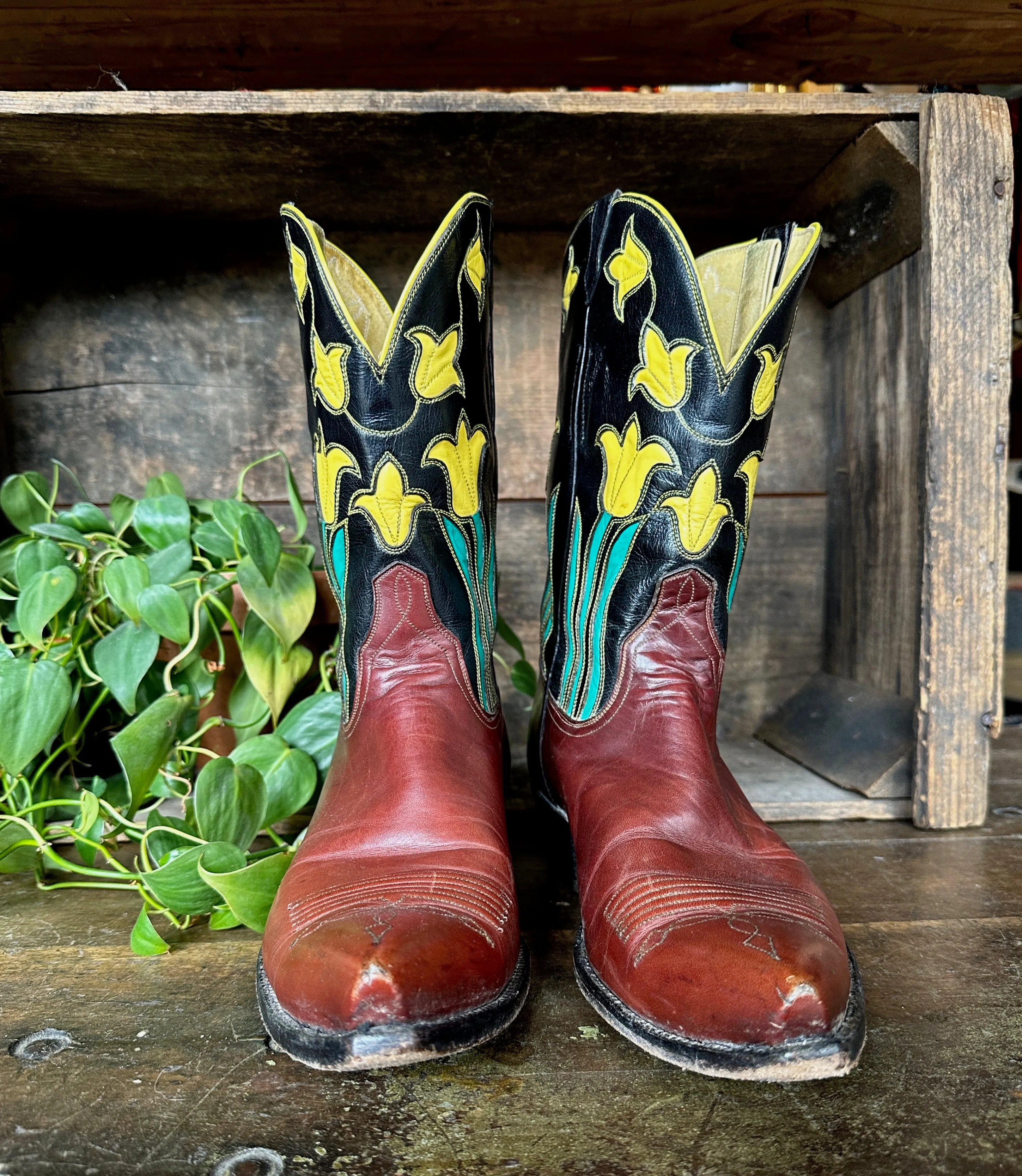 AMMONS Handmade Tulip Inlay Boots • Mens 9.5 to 10 Women's 11