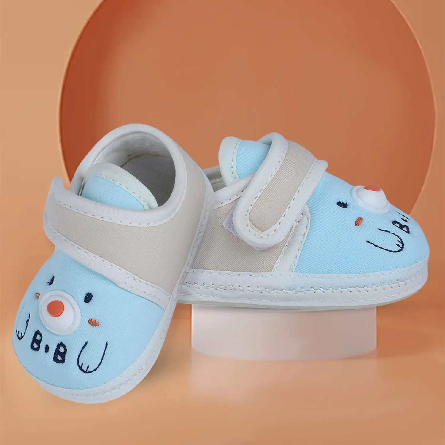 Baby Moo Smiling Bear Soft Sole Anti-Slip Booties - Blue