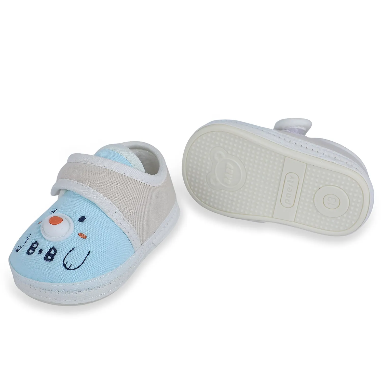 Baby Moo Smiling Bear Soft Sole Anti-Slip Booties - Blue