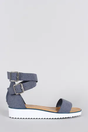 Bamboo Nubuck Ankle Straps Flatform Sandal