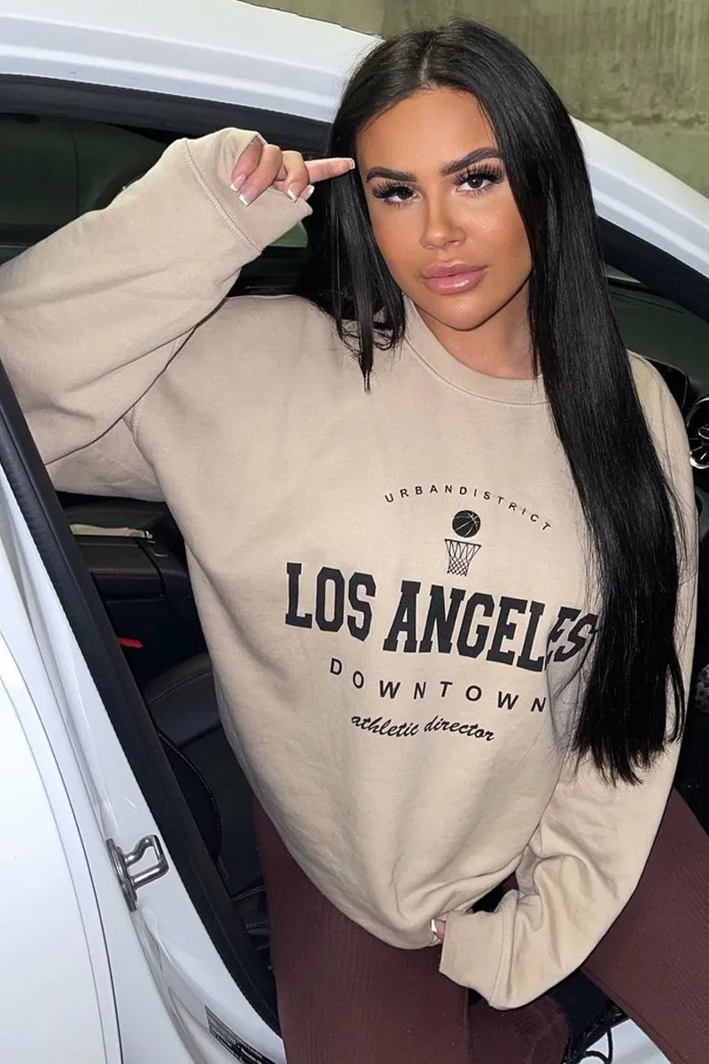 Beige Oversized Los Angeles Sweatshirt - Lyde