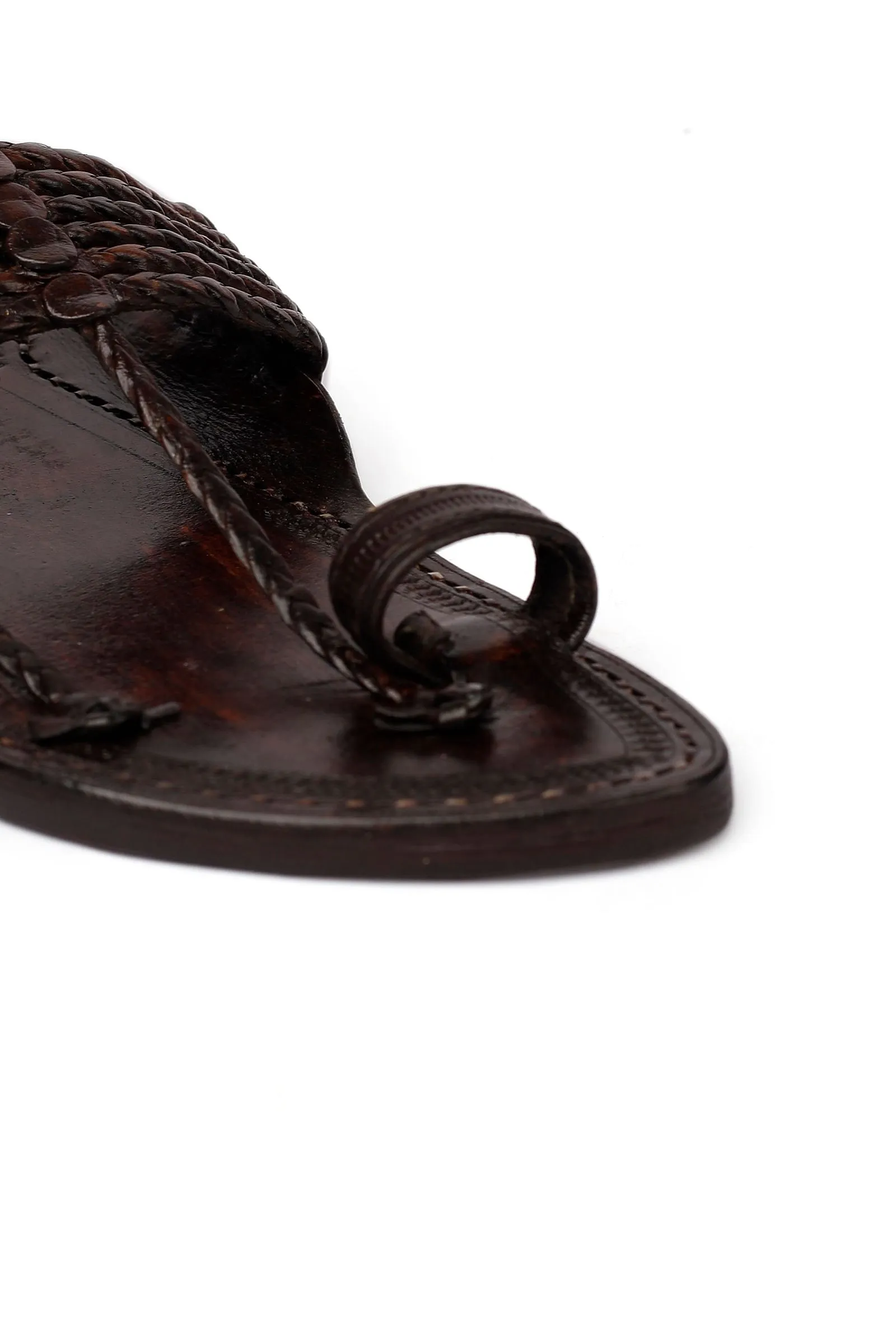 Burgundy Brown  Pure Leather Kolhapuri Sandals