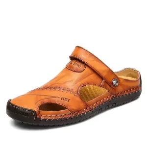 Classic Mens Sandals Summer Genuine Leather Male Beach Sandals Soft Comfortable Outdoor Beach Slippers Slip-ON Sandals