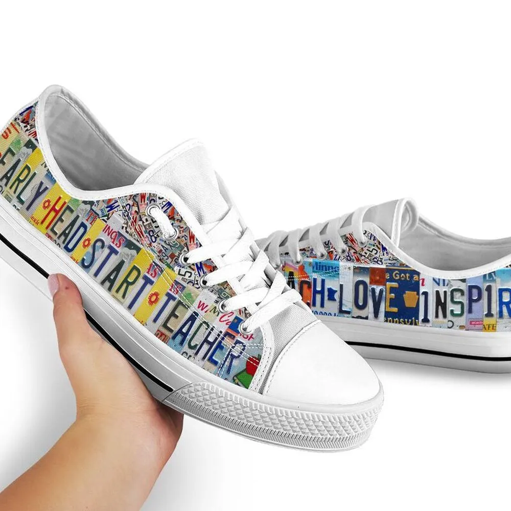 Early Head Start Teacher Inspire License Plates Low Top Shoes, Teacher Shoes, Low Top Sneakers