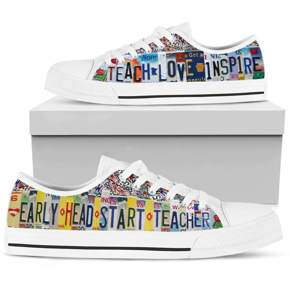 Early Head Start Teacher Inspire License Plates Low Top Shoes, Teacher Shoes, Low Top Sneakers