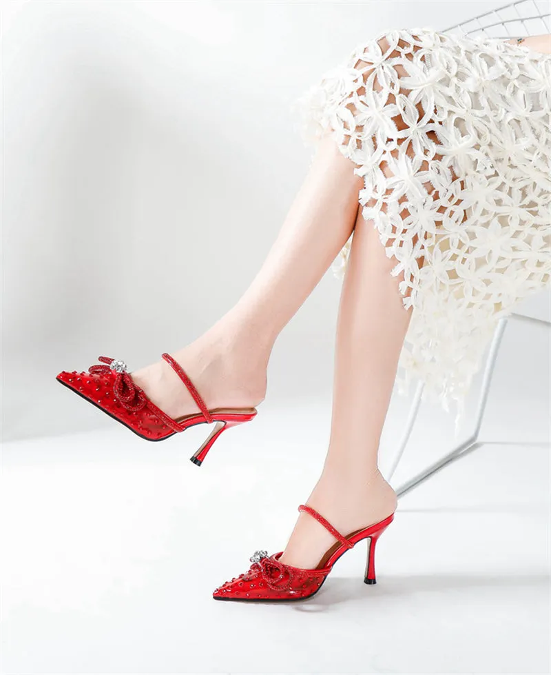 Elegant Rhinestone Pointed Toe High Heel Sandals