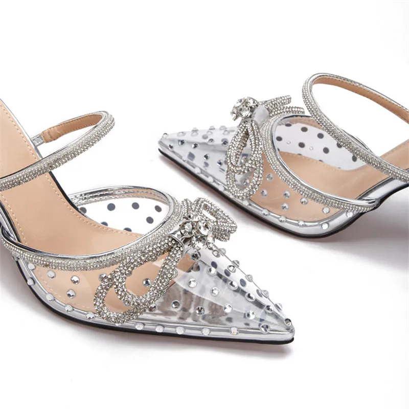 Elegant Rhinestone Pointed Toe High Heel Sandals