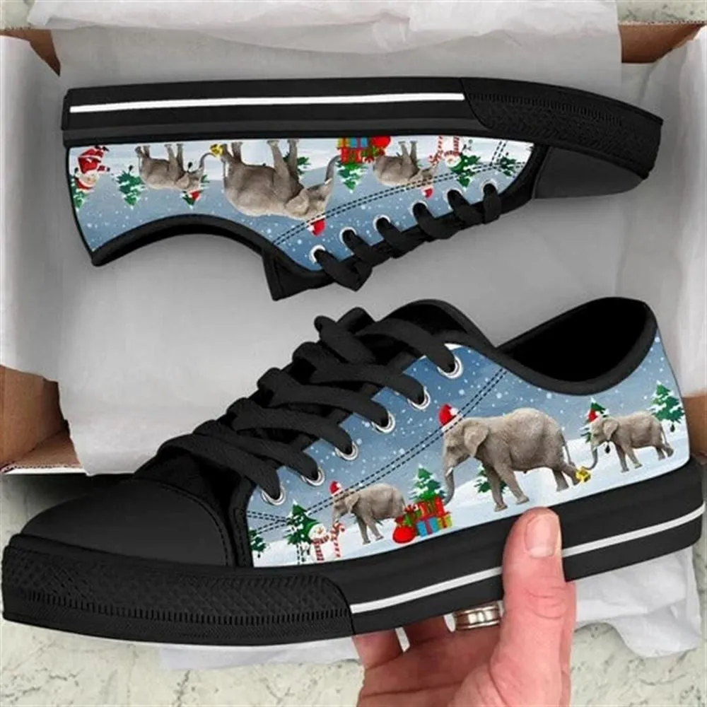 Elephant Christmas Welcome Canvas Low Top Shoes, Animal Print Canvas Shoes, Print On Canvas Shoes