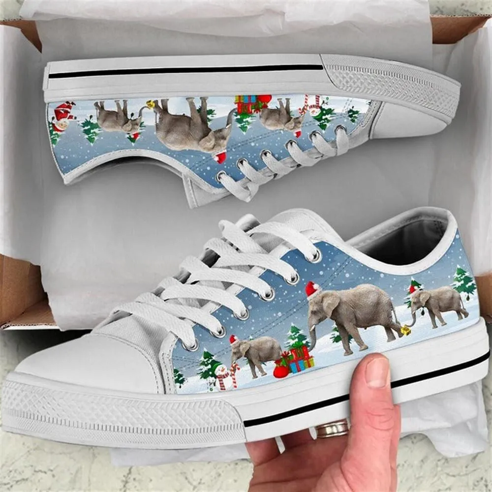 Elephant Christmas Welcome Canvas Low Top Shoes, Animal Print Canvas Shoes, Print On Canvas Shoes