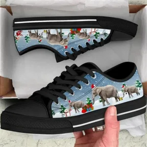 Elephant Christmas Welcome Canvas Low Top Shoes, Animal Print Canvas Shoes, Print On Canvas Shoes