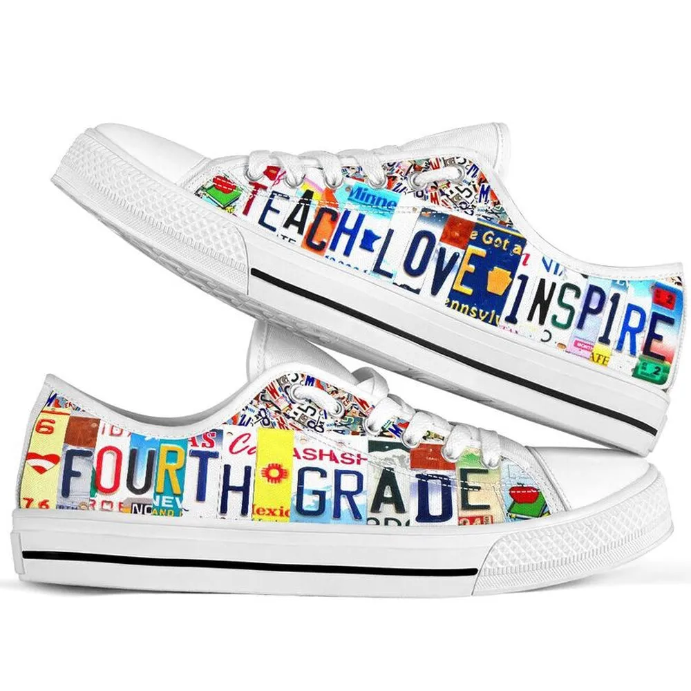 Fourth Grade Inspire License Plates Low Top Shoes, Teacher Shoes, Low Top Sneakers