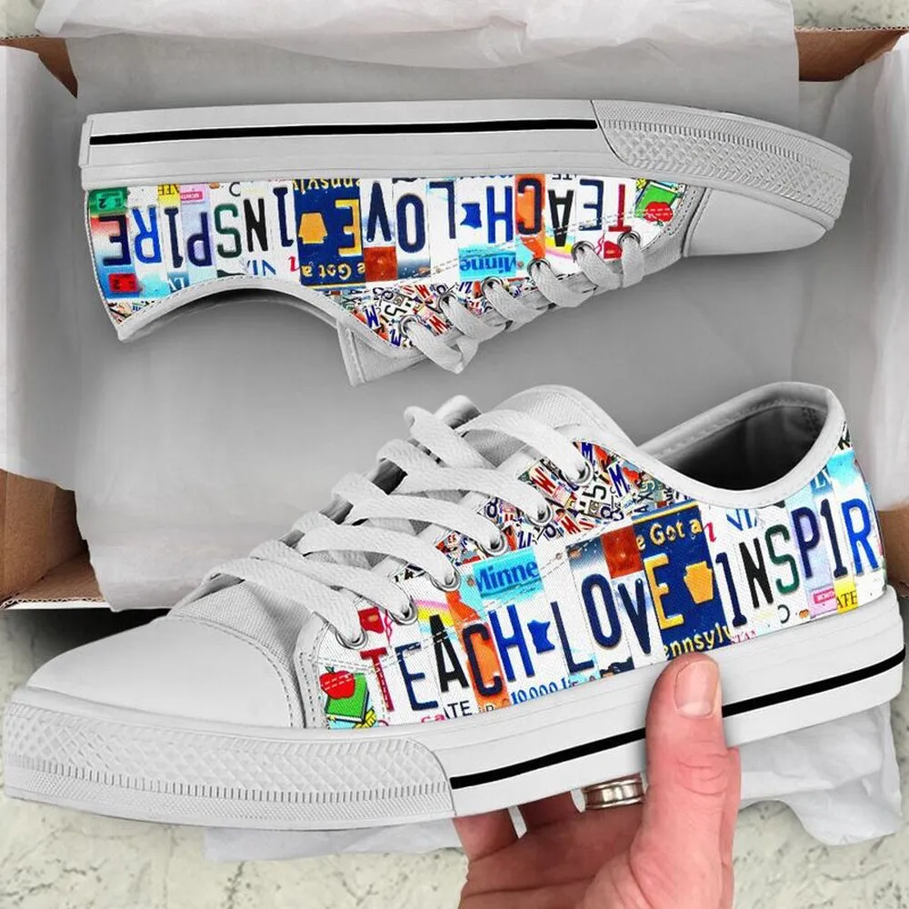 Fourth Grade Inspire License Plates Low Top Shoes, Teacher Shoes, Low Top Sneakers