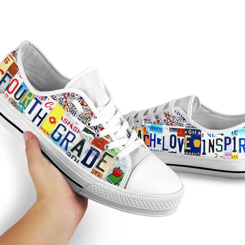 Fourth Grade Inspire License Plates Low Top Shoes, Teacher Shoes, Low Top Sneakers