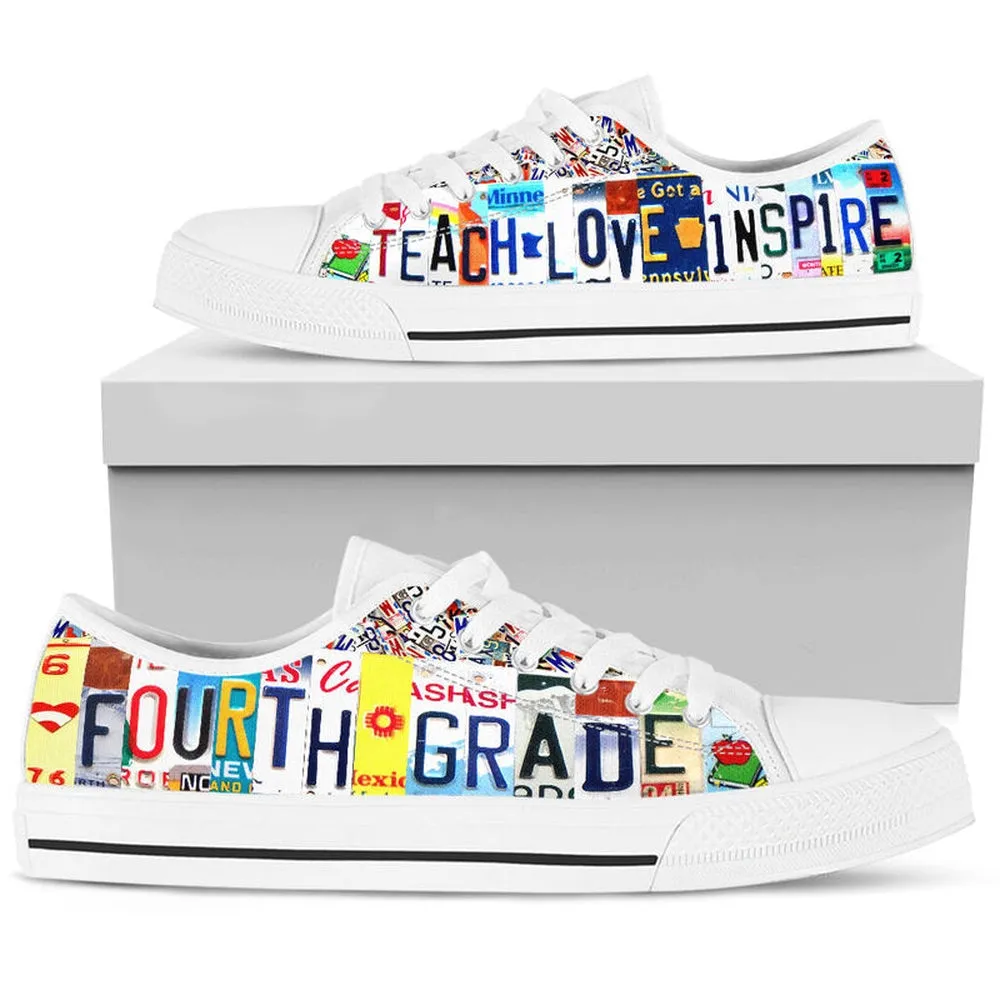 Fourth Grade Inspire License Plates Low Top Shoes, Teacher Shoes, Low Top Sneakers