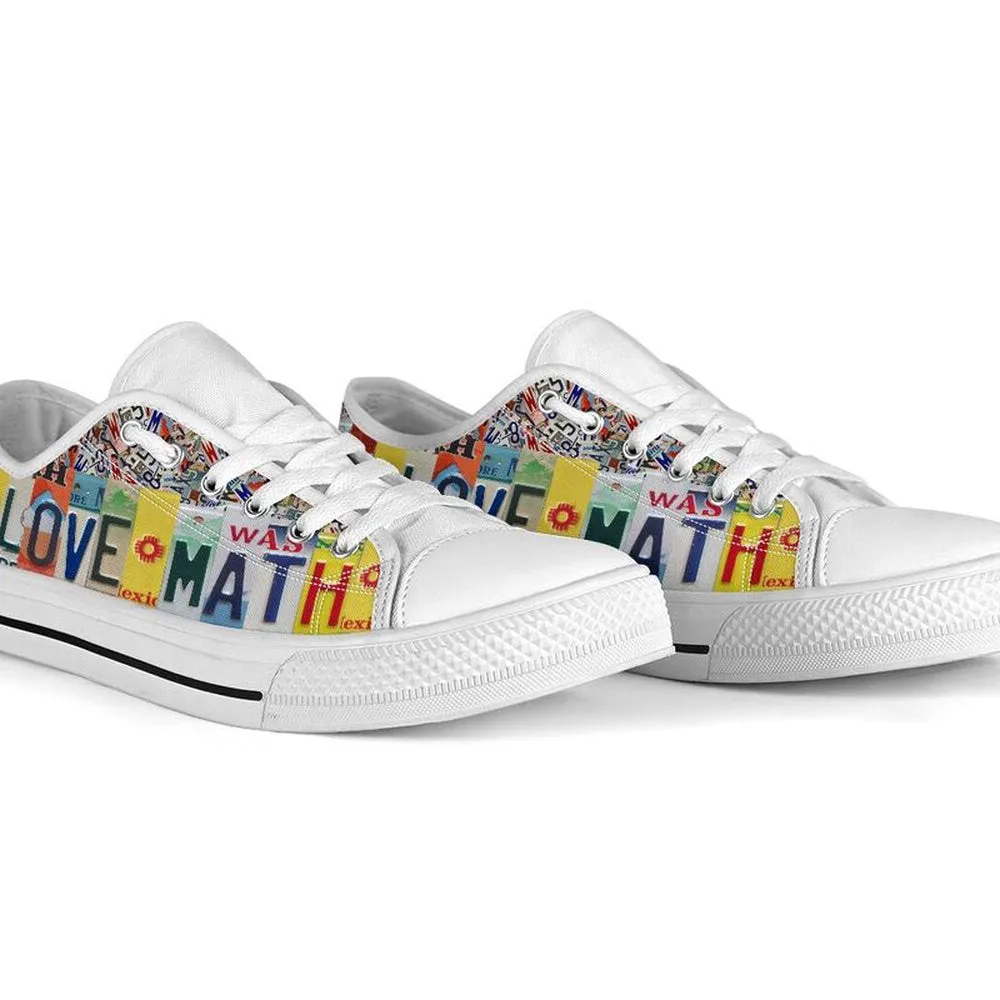 I Love Math License Plates Low Top Shoes, Teacher Shoes, Low Top Sneakers