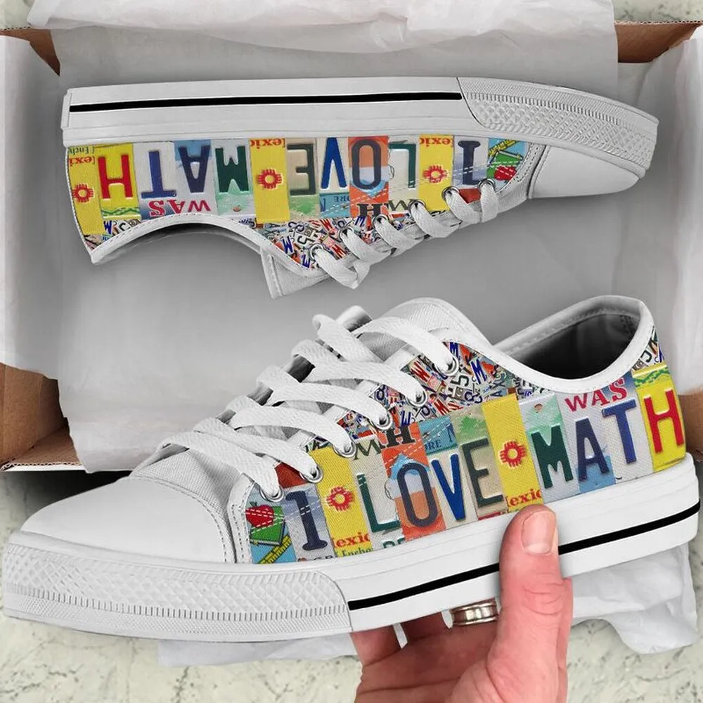 I Love Math License Plates Low Top Shoes, Teacher Shoes, Low Top Sneakers