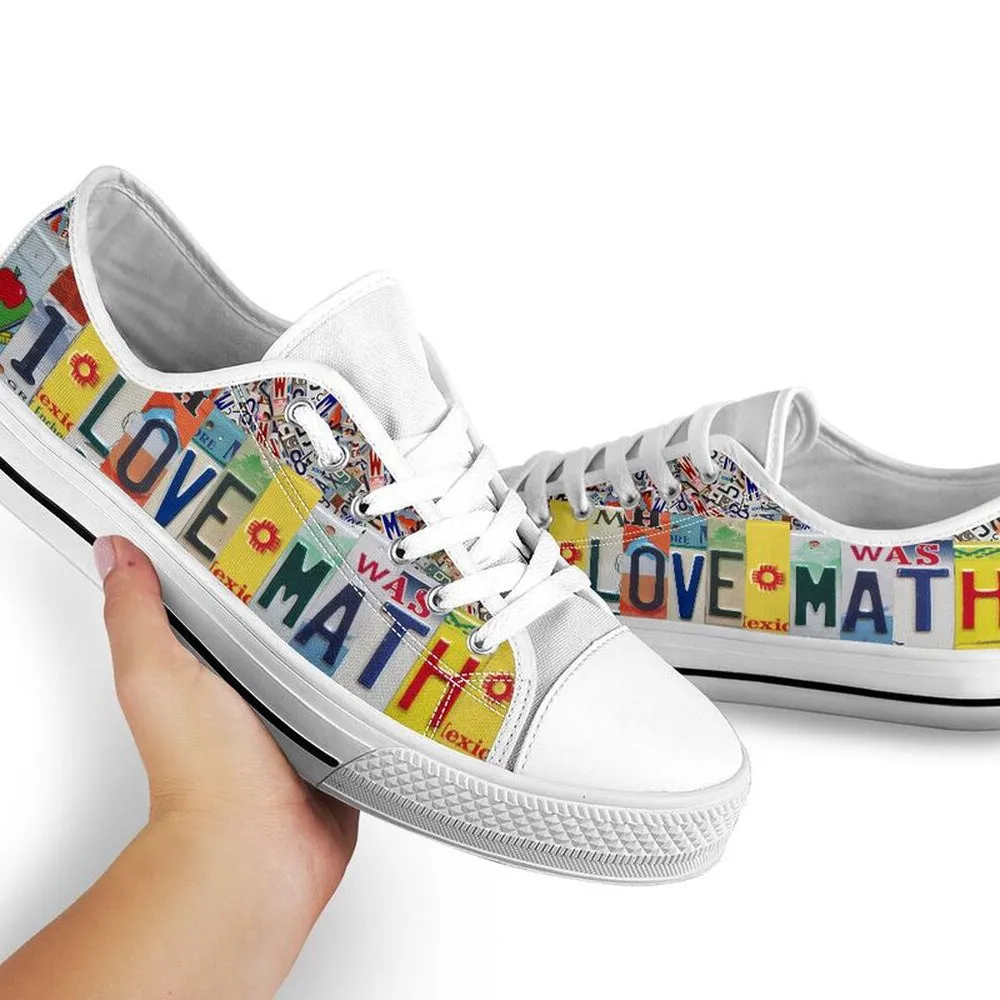 I Love Math License Plates Low Top Shoes, Teacher Shoes, Low Top Sneakers