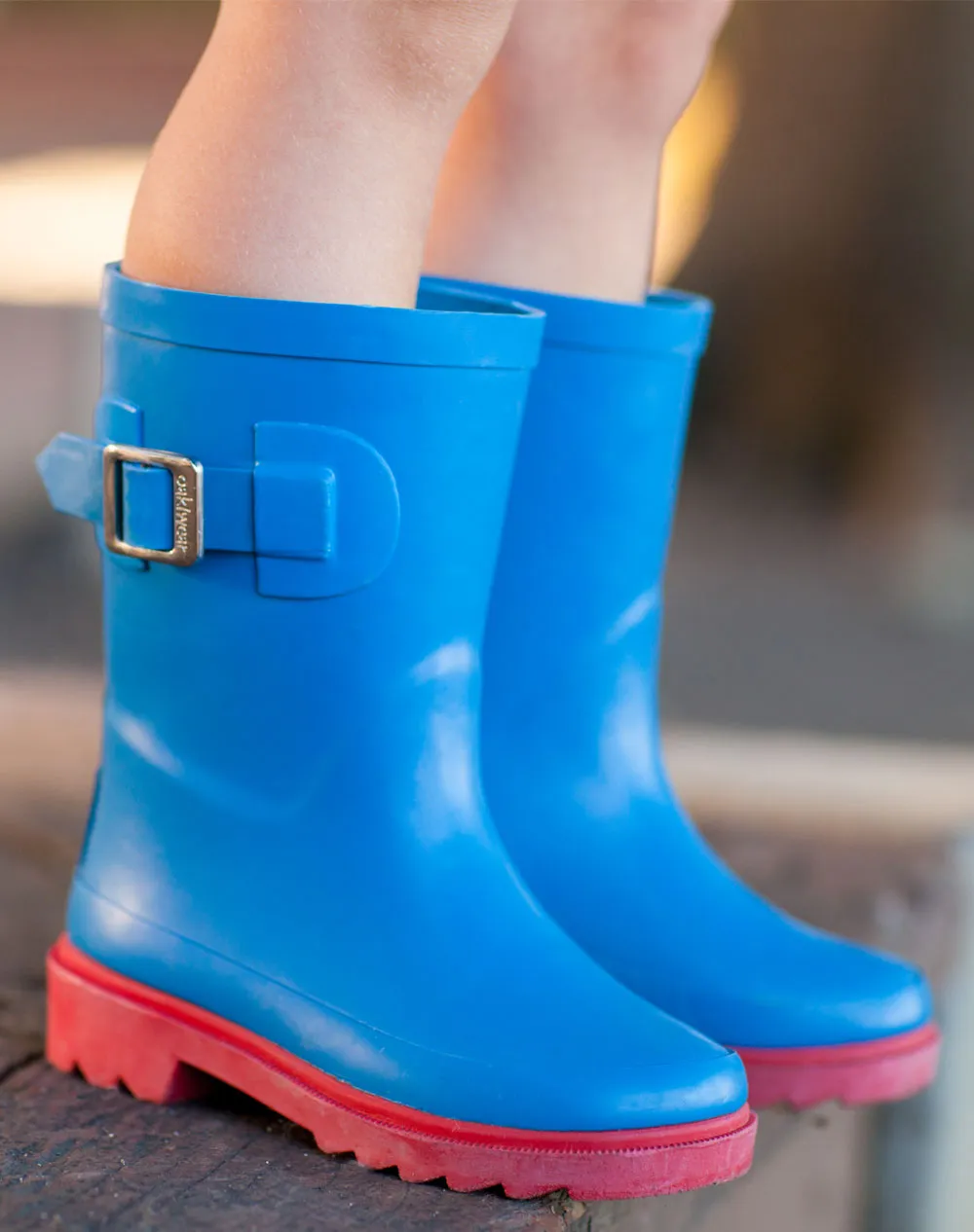 KID’S BUCKLE RUBBER RAIN BOOTS BRIGHT BLUE & RED