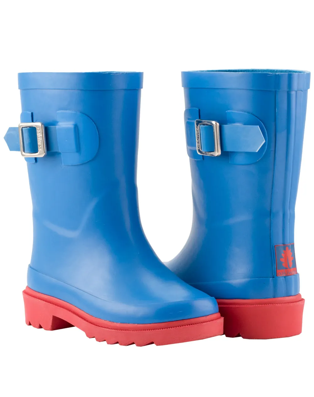 KID’S BUCKLE RUBBER RAIN BOOTS BRIGHT BLUE & RED