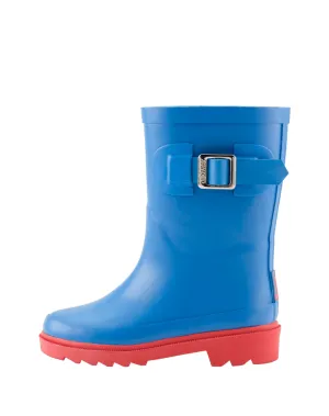 KID’S BUCKLE RUBBER RAIN BOOTS BRIGHT BLUE & RED