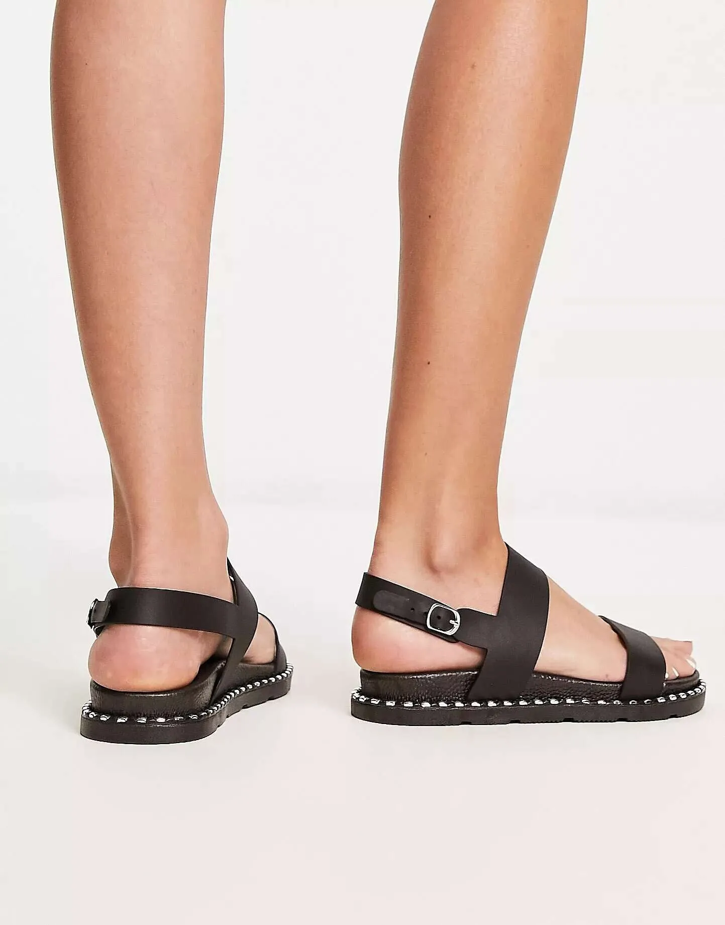 London Rebel Wide Fit Black Flat Sandals