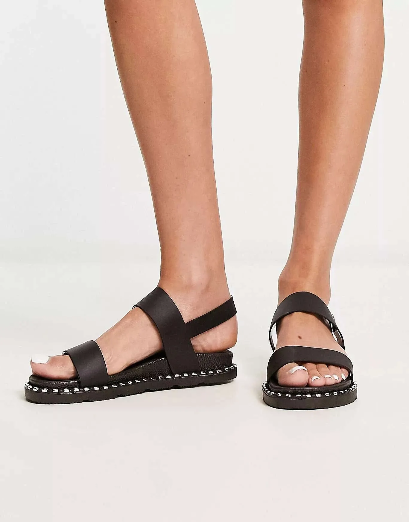 London Rebel Wide Fit Black Flat Sandals