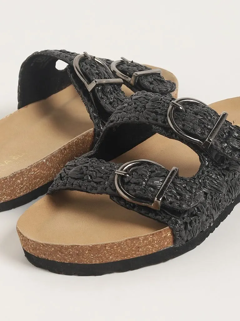 LUNA BLU Black Macrame Double Band Sandals