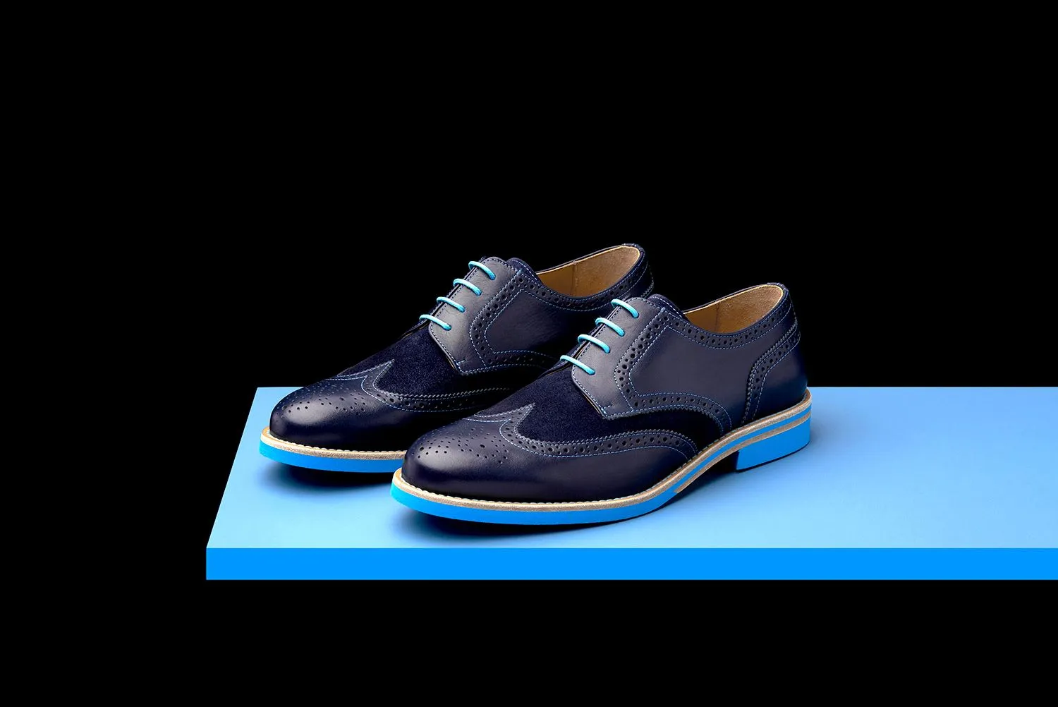 Mens Blue Leather Wingtip Dress Shoes