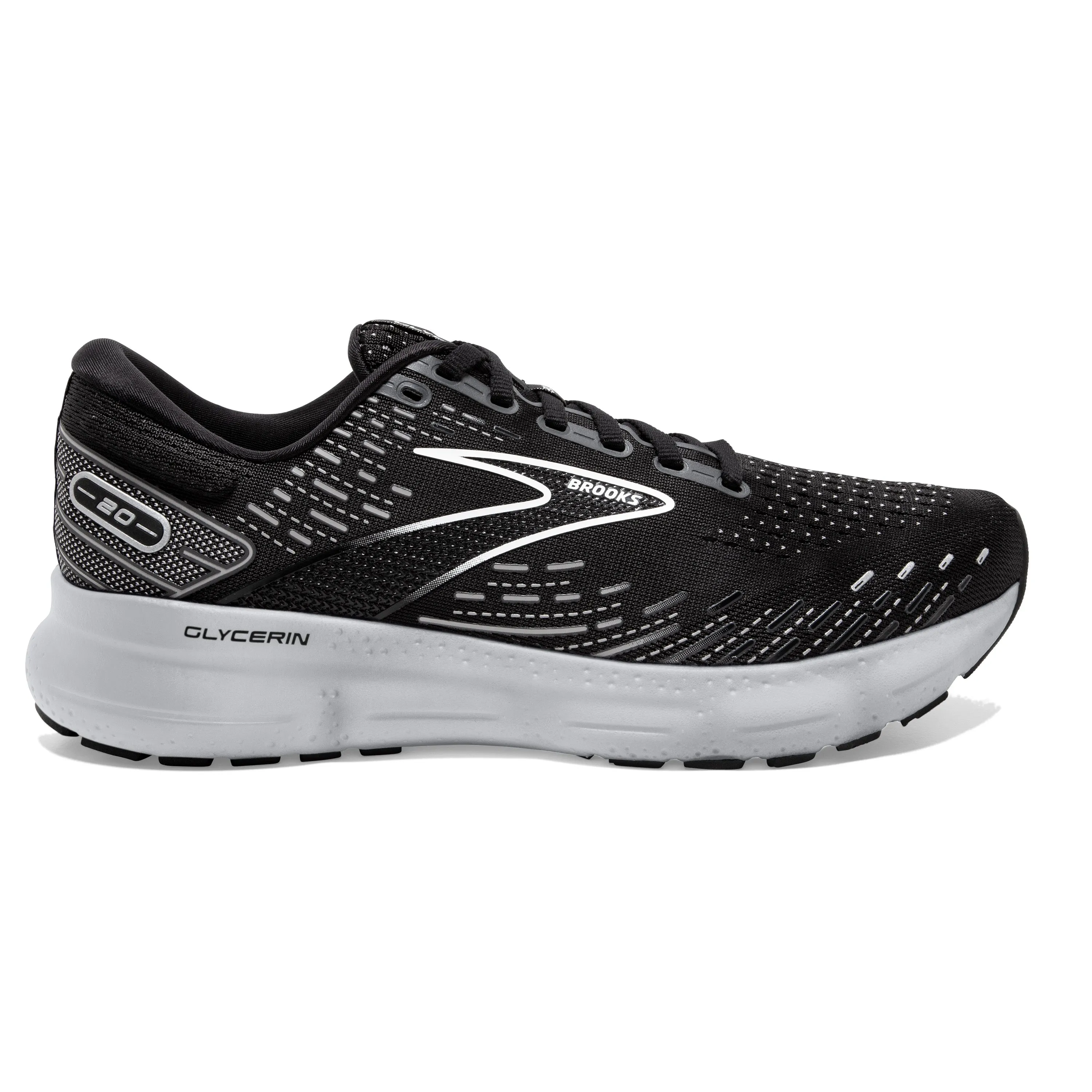 Men's Brooks Glycerin 20 Color: Black/White/ Alloy