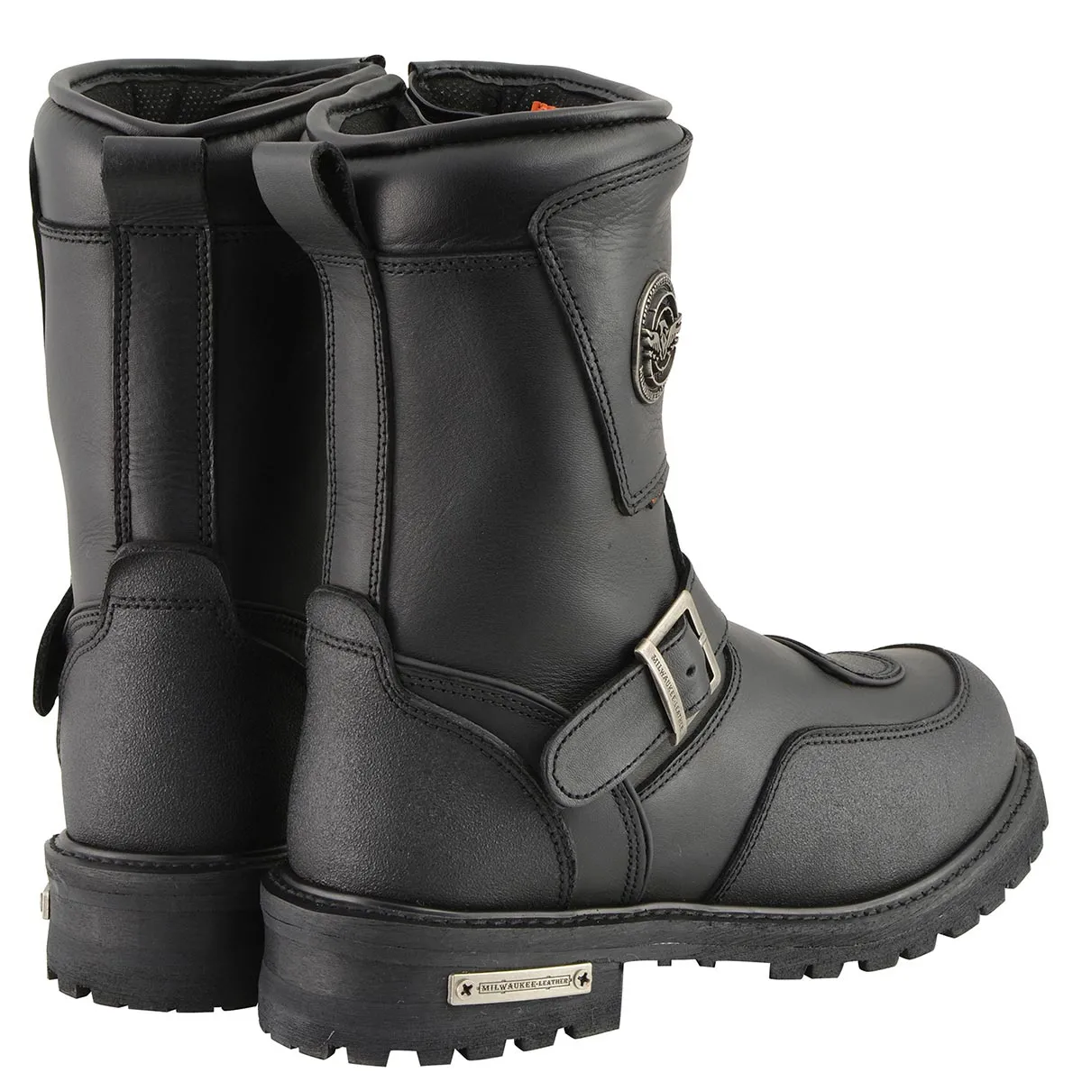 Milwaukee Leather MBM9071WP Men's Black 'Wide Width' 9-inch Waterproof Engineer Leather Biker Boots with Reflective Piping