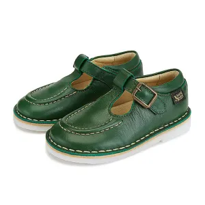 Parker T-Bar Kids Shoe Pea Green Leather