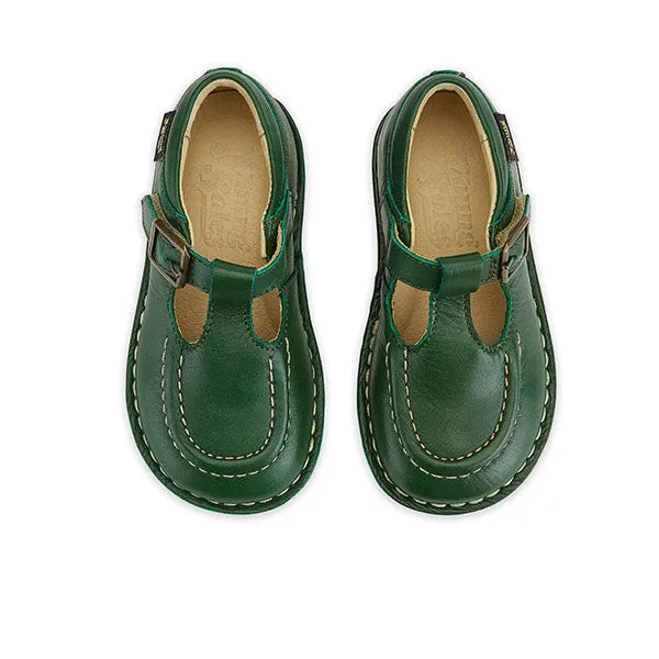 Parker T-Bar Kids Shoe Pea Green Leather