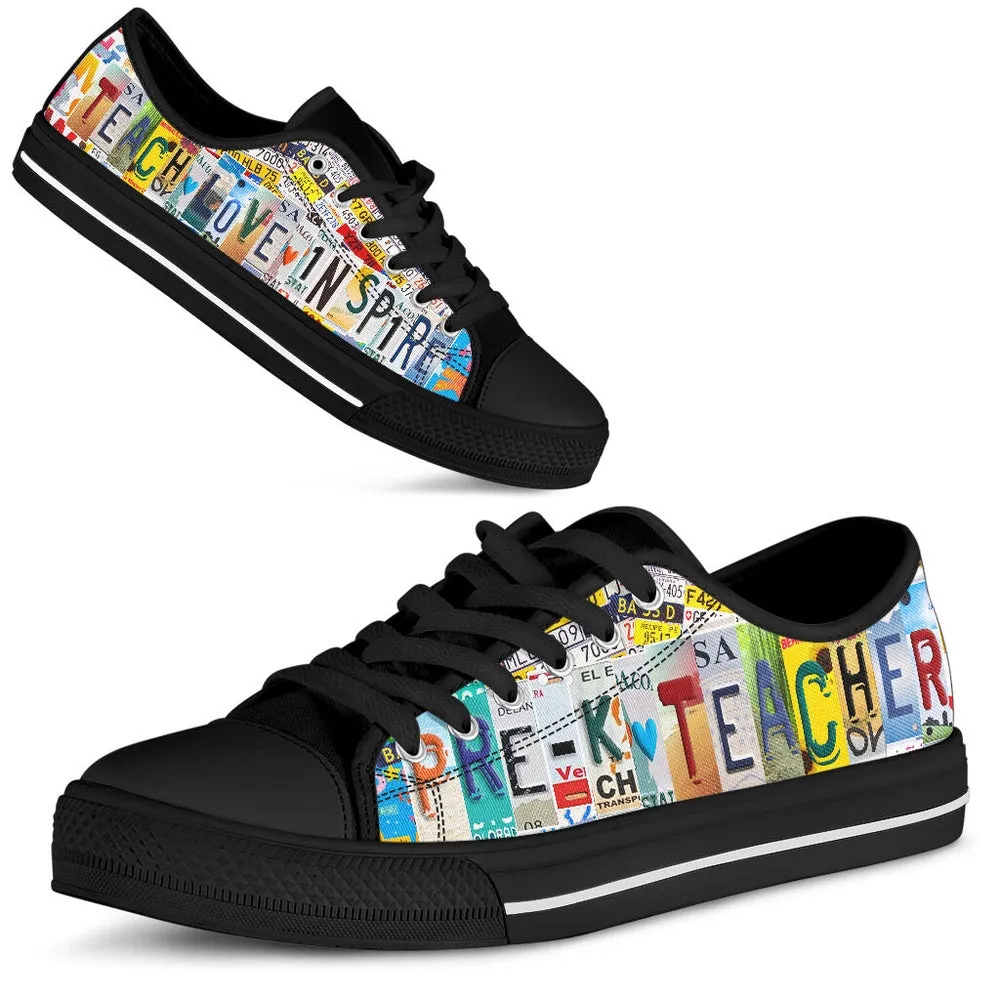 Pre-K Teacher Shoes License Plate Shoes for Mens, Teacher Shoes, Low Top Sneakers