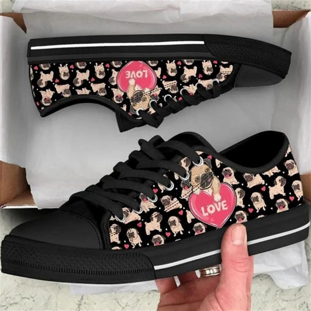 Pug Dog Love You Funny Pattern Seamless Canvas Low Top Shoes - Low Top Shoes Mens, Women, Dog Printed Shoes, Canvas Shoes For Men, Women