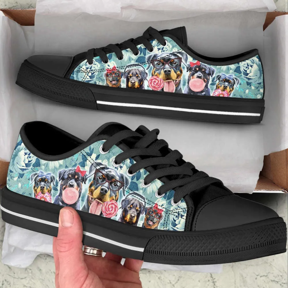 Rottweiler Dog Flowers Pattern Low Top Shoes Canvas Sneakers, Dog Printed Shoes, Canvas Shoes For Men, Women