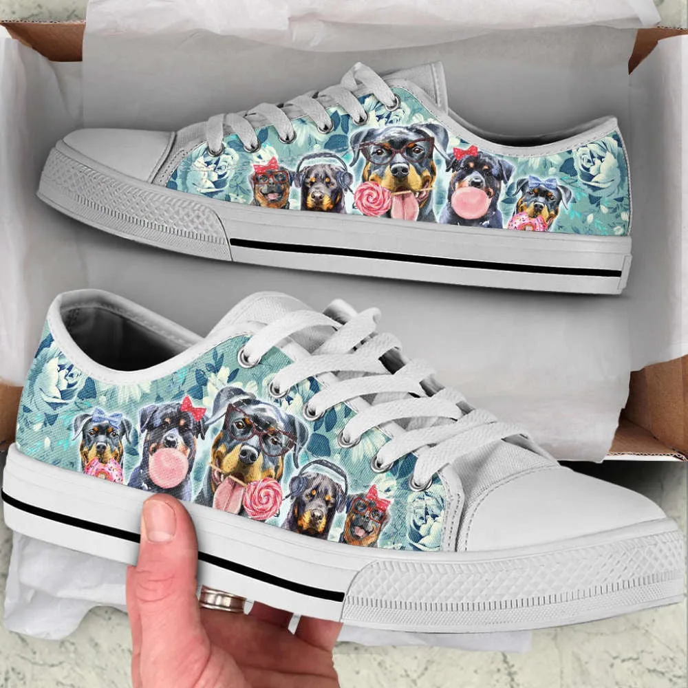 Rottweiler Dog Flowers Pattern Low Top Shoes Canvas Sneakers, Dog Printed Shoes, Canvas Shoes For Men, Women