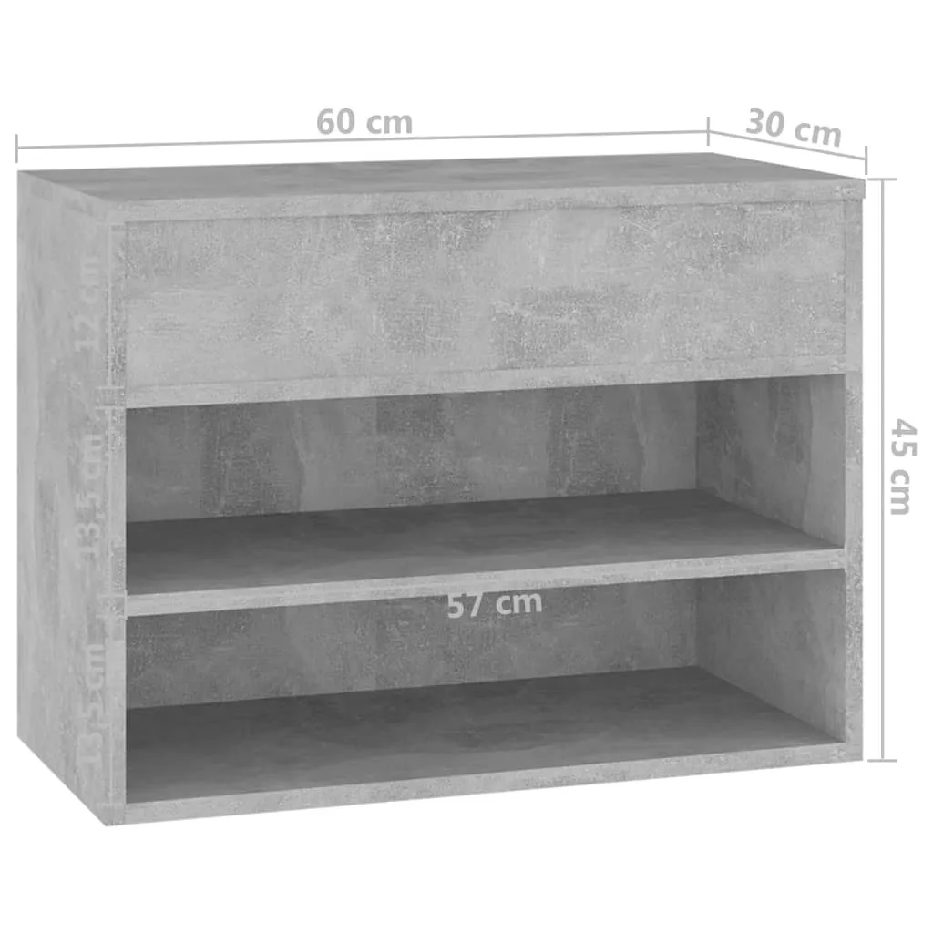 Shoe Bench Concrete Grey 60x30x45 cm Engineered Wood